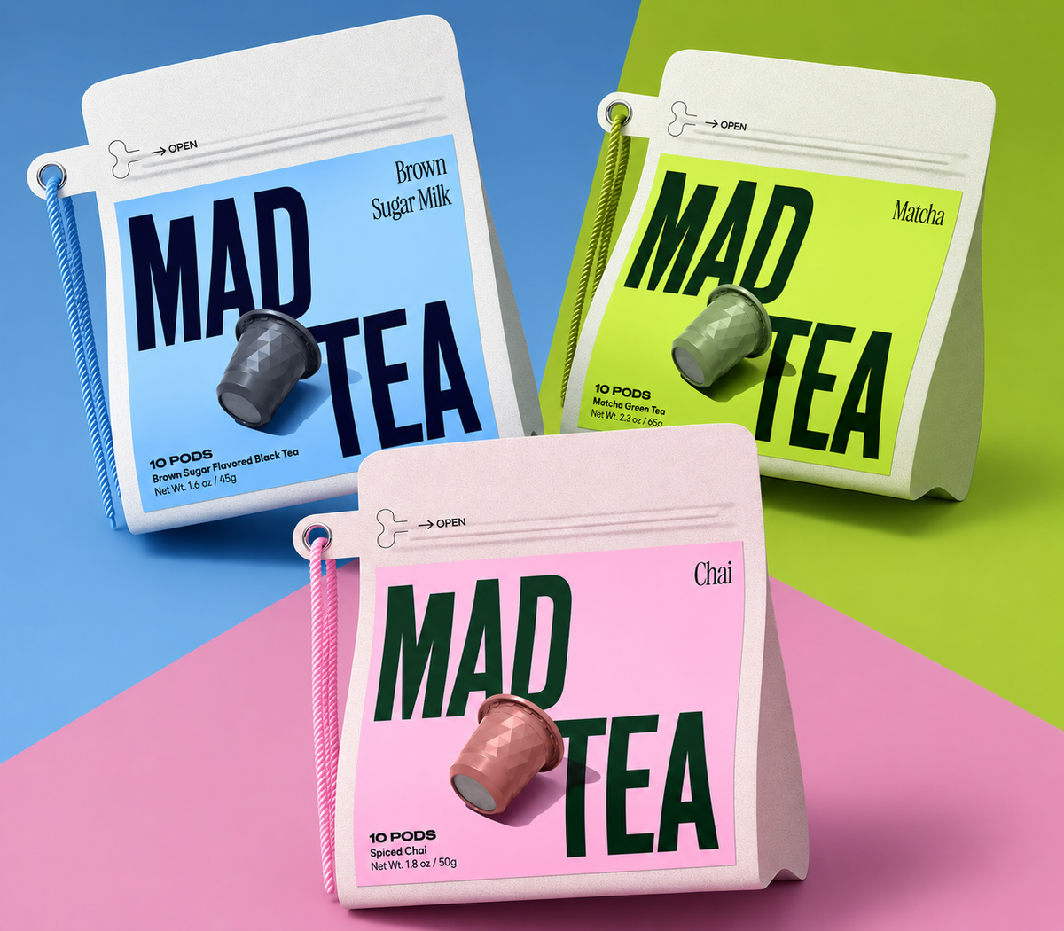 Mad Tea Starter Pack: Brown Sugar Milk Tea, Matcha and Chai packs of Nespresso Original compatible pods
